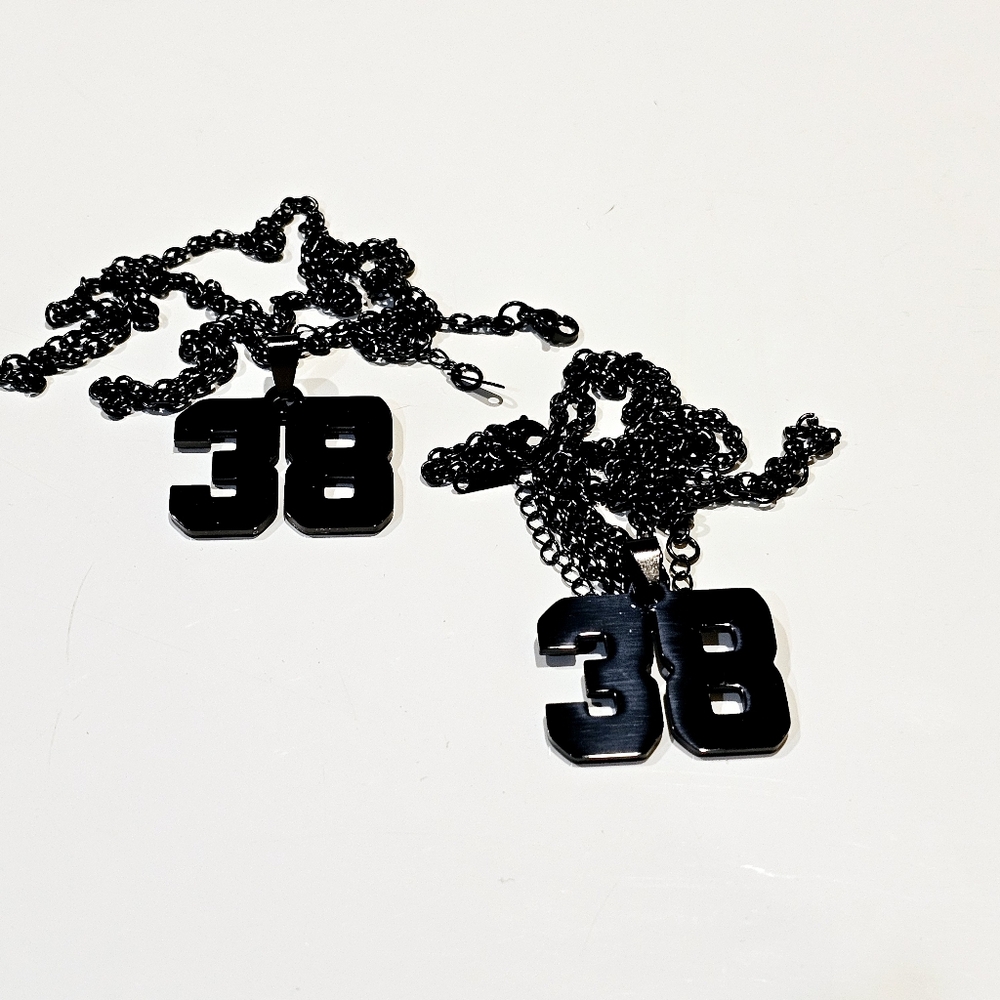 Two Black Number 38 Pendant Necklace